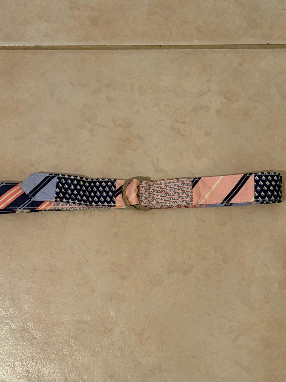 Vineyard Vines Navy and Pink Patterned D-Ring Belt